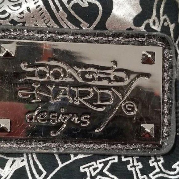 Ed Hardy Black & Silver Patent Leather Shoulder Bag Regualer Medium Size Bag - Picture 6 of 9